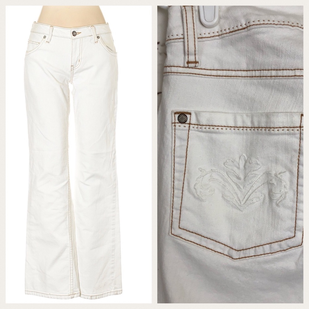 CAbi White Jeans Embroidered Wide Leg Flare 895-L